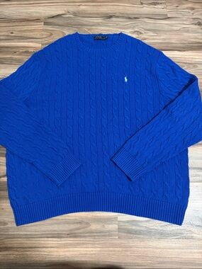 POLO RALPH LAUREN Men’s Classic Cable Knit Crewneck Sweater 3XLT Royal Blue